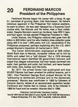 1990 Eclipse Friendly Dictators #20 Ferdinand Marcos Back