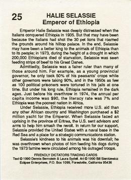 1990 Eclipse Friendly Dictators #25 Halie Selassie Back