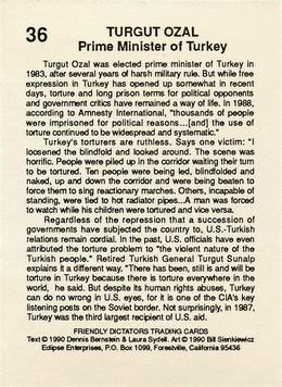 1990 Eclipse Friendly Dictators #36 Turgut Ozal Back