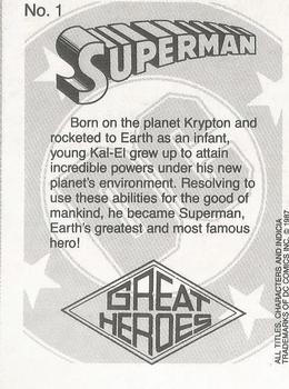 1987 DC Comics Backing Board Cards #1 Superman Back