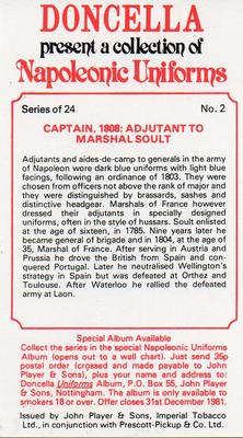 1979 Player's Doncella Napoleonic Uniforms #2 Captain, 1808: Adjutant to Marshal Soult Back