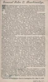 1888 W. Duke, Sons & Co. Histories of Generals (N114) #NNO John C. Breckinridge Back