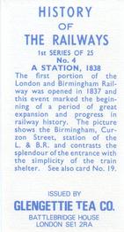 1974 Glengettie Tea History of the Railways 1st Series #4 A Station, 1838 Back