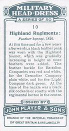 1931 Player's Military Head-Dress #10 Highland Regiments Back