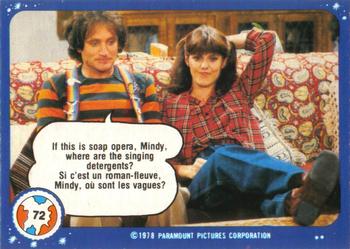 1978 O-Pee-Chee Mork & Mindy #72 If This is Soap Opera, Mindy, Where Are the Singing Detergents? Front