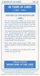 1994 Brooke Bond 40 Years of Cards (Black Back) - Dark Blue Back #20 History of the Motor Car Back