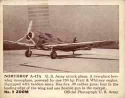1940-41 Gum Products Zoom Airplane Pictures Series 1 (R177-1) #9 Northrop A-17A Front