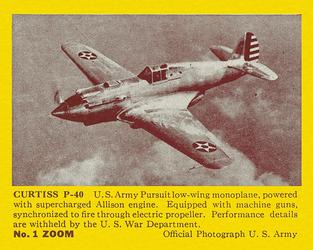 1940-41 Gum Products Zoom Airplane Pictures Series 2 (R177-2) #1 Curtiss P-40 Front