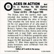 1980 Nabisco Aces in Action #3 Flt. Lt. McArthur No. 609 (Spitfire) Squadron, engages the infamous ‘Stukas’ (JU 87s) Back