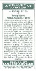 1932 Lambert & Butler A History of Aviation (Green Fronts) #3 Stringfellow’s Model Aeroplane, 1848 Back