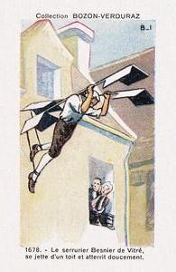 1927 Bozon-Verduraz Aéronautique et Aviation, Série B #B.1 1678. — Le serrurier Besnier de Vitré, se jette d’un toit et atterrit doucement. Front