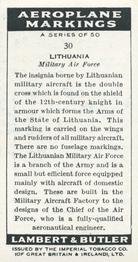 1937 Lambert & Butler's Aeroplane Markings #30 Lithuania Back