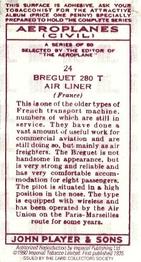 1990 Imperial Tobacco Ltd. 1935 Player's Aeroplanes (Civil) (Reprint) #24 Breguet 280T Air Liner (France) Back