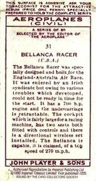 1990 Imperial Tobacco Ltd. 1935 Player's Aeroplanes (Civil) (Reprint) #31 Bellanca Racer (USA) Back