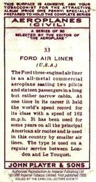 1990 Imperial Tobacco Ltd. 1935 Player's Aeroplanes (Civil) (Reprint) #33 Ford Air Liner (USA) Back