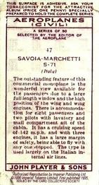 1990 Imperial Tobacco Ltd. 1935 Player's Aeroplanes (Civil) (Reprint) #47 Savoia-Marchetti S.71 (Italy) Back