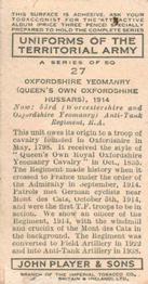 1939 Player's Uniforms of the Territorial Army #27 Oxfordshire Yeomanry (Queens Own Oxfordshire Hussars) 1914 Back
