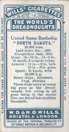 1910 Wills's The World's Dreadnoughts #16 North Dakota Back
