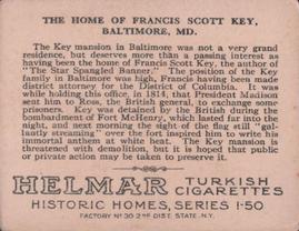 1911 Helmar Historic Homes (T69) #NNO Home of Francis Scott Key Back