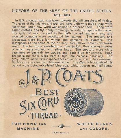 1895 J&P Coats Uniforms of the US Army (H606) #NNO 1813-1821 West Point Cadets Back