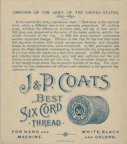 1895 J&P Coats Uniforms of the US Army (H606) #NNO 1833-1850 Back