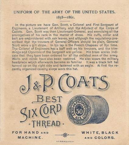 1895 J&P Coats Uniforms of the US Army (H606) #NNO 1858-1861 Back