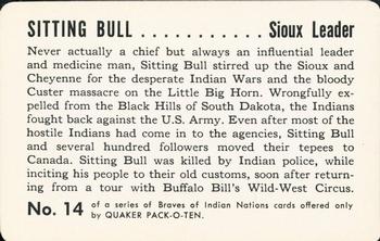 1956 Quaker Pack-o-Ten Braves of Indian Nations (F279-8) #14 Sitting Bull Back