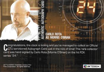2008 ArtBox 24 Season 5 - Autographs #NNO Carlo Rota Back