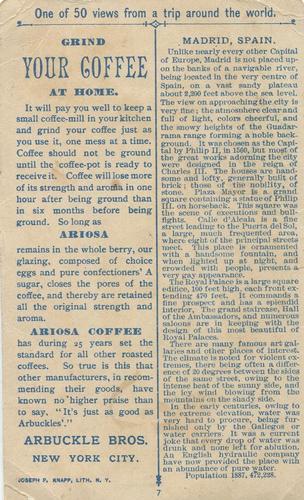 1891 Arbuckle's Coffee Views From a Trip Around the World (K8) #7 Madrid, Spain Back
