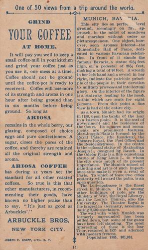 1891 Arbuckle's Coffee Views From a Trip Around the World (K8) #11 Munich, Bavaria Back