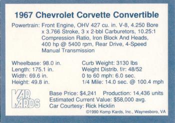 1990 Komp Kards - Kar Kards #NNO 1967 Chevrolet Corvette Convertible Back