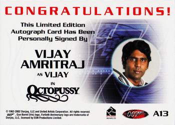 2002 Rittenhouse James Bond 40th Anniversary - Autographs #A13 Vijay Amritraj Back