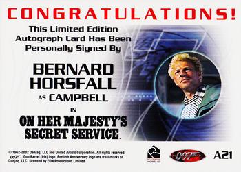 2002 Rittenhouse James Bond 40th Anniversary - Autographs #A21 Bernard Horsfall Back