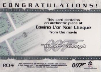 2007 Rittenhouse The Complete James Bond 007 - Costume Relics #RC14 Casino L'or Noir Cheque Back