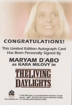 2004 Rittenhouse The Quotable James Bond - Full Bleed Autographs #NNO Maryam d'Abo Back