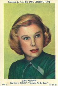 1953 A&BC Film Stars Series 1 #33 June Allyson Front