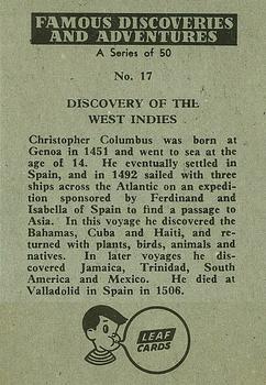 1961 Leaf Famous Discoveries & Adventures #17 West Indies Back