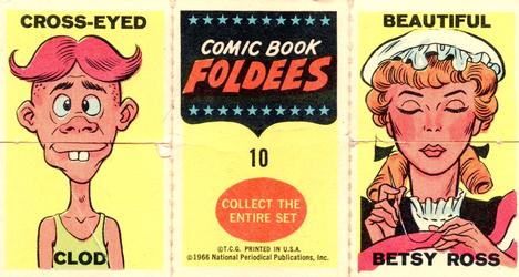 1966 Topps Comic Book Foldees #10 Handsome Green Lantern / Cross-Eyed Clod / Beautiful Betsy Ross Back