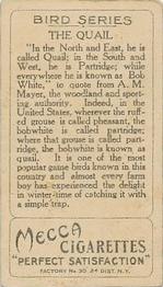 1910 American Tobacco Bird Series (T43) #NNO Bob White Quail Back