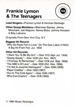1984 Music Nostalgia Rock Greats Series 3 #109 Frankie Lymon & The Teenagers Back