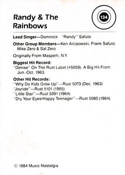 1984 Music Nostalgia Rock Greats Series 3 #134 Randy & The Rainbows Back