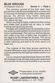 1991 Rugby Laboratories American Heritage Wildlife Series 11 #4 Blue Grouse Back
