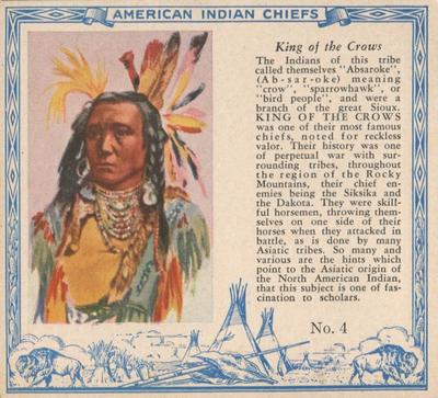1954 Red Man American Indian Chiefs (T129) #4 King Of The Crows Front