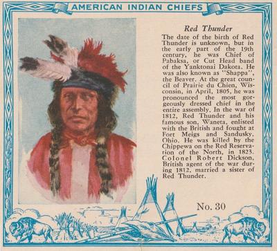 1954 Red Man American Indian Chiefs (T129) #30 Red Thunder Front