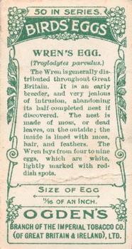 1908 Ogden's Cigarettes British Birds' Eggs #3 Wren Back