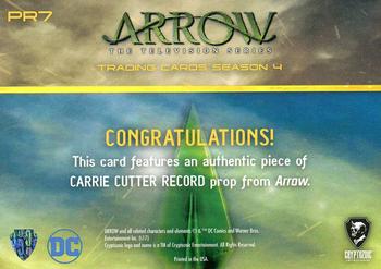 2017 Cryptozoic Arrow Season 4 - Prop Relics #PR7 Carrie Cutter Record Back
