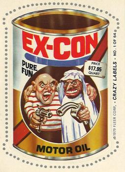 1979 Fleer Crazy Labels #1 Ex-Con Motor Oil Front
