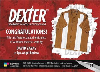 2016 Breygent Dexter Season 7 & 8 - Costume #C1 David Zayas Back