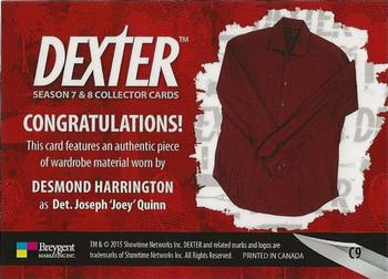 2016 Breygent Dexter Season 7 & 8 - Costume #C9 Desmond Harrington as Det. Joseph 'Joey' Quinn Back