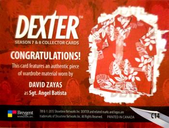 2016 Breygent Dexter Season 7 & 8 - Costume #C14 David Zayas as Sgt. Angel Batista Back